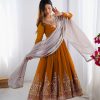 ZF 5008 White Mustered Gown with Embroidery Work. Wedding, Party, Festive, Events, Special Price ₹2049. Delivery 4-6 Working Days. Shop now. | Jump Suits, Salwar suit, Designer Suits, Casual Suits, Creative suits, Palazzo Suits, Party Wear Suits, Patiala Suits, Straight Suits