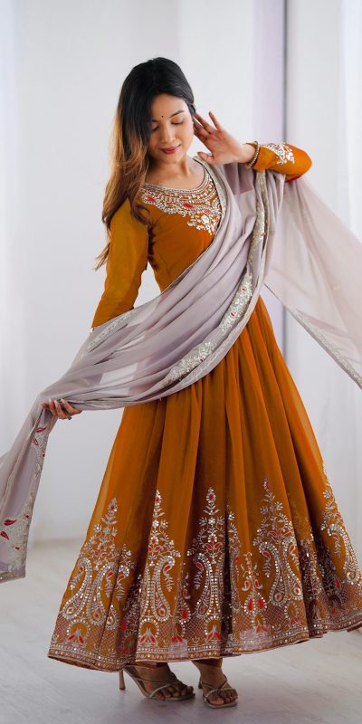 ZF 5008 White Mustered Gown with Embroidery Work. Wedding, Party, Festive, Events, Special Price ₹2049. Delivery 4-6 Working Days. Shop now. | Jump Suits, Salwar suit, Designer Suits, Casual Suits, Creative suits, Palazzo Suits, Party Wear Suits, Patiala Suits, Straight Suits
