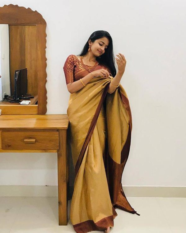 Mustered Soft Lichi Silk On All Over Saree