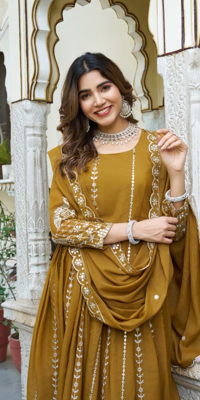 Ram 139 Mustered Star Georgette Gown Perfect for Wedding, Party, Family Gatherings, Haldi, Housewarming –. Grab it for ₹1949. Delivery 4-6 Working | Jump Suits, Salwar suit, Designer Suits, Casual Suits, Creative suits, Palazzo Suits, Party Wear Suits, Patiala Suits, Straight Suits