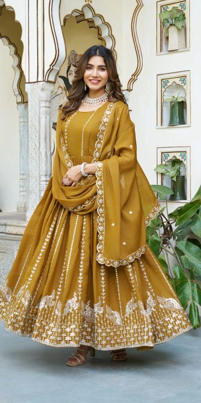 Ram 139 Mustered Star Georgette Gown Perfect for Wedding, Party, Family Gatherings, Haldi, Housewarming –. Grab it for ₹1949. Delivery 4-6 Working | Jump Suits, Salwar suit, Designer Suits, Casual Suits, Creative suits, Palazzo Suits, Party Wear Suits, Patiala Suits, Straight Suits