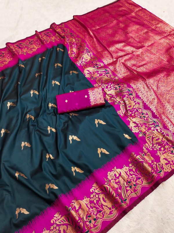Navy Blue Banarasi Silk Weaving Lace Zari Work Saree