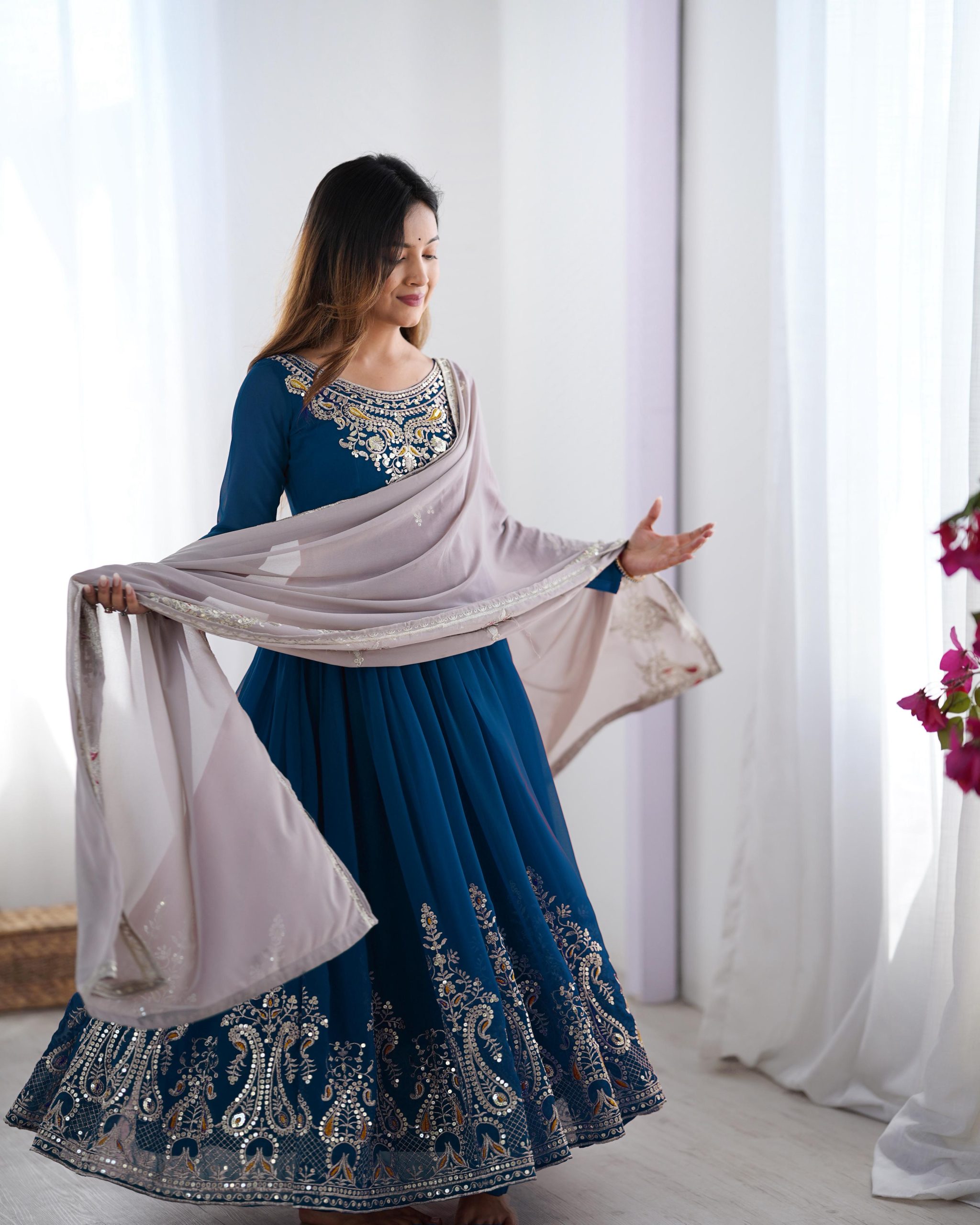 ZF 5008 Navy Blue Georgette Gown with Embroidery Work. Wedding, Party, Festive, Events, Special Price ₹2049. Delivery 4-6 Working Days. Shop now. | Jump Suits, Salwar suit, Designer Suits, Casual Suits, Creative suits, Palazzo Suits, Party Wear Suits, Patiala Suits, Straight Suits