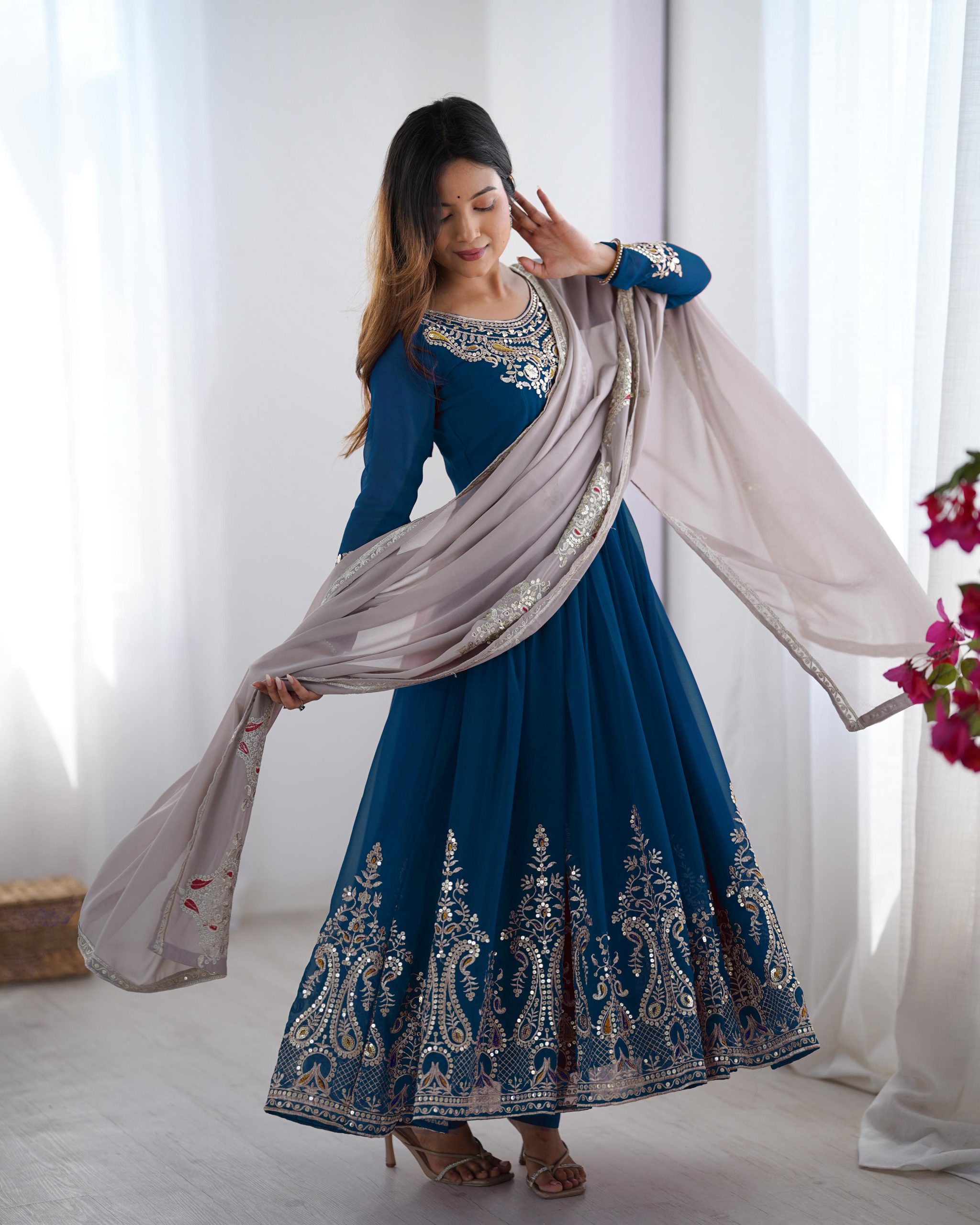 ZF 5008 Navy Blue Georgette Gown with Embroidery Work. Wedding, Party, Festive, Events, Special Price ₹2049. Delivery 4-6 Working Days. Shop now. | Jump Suits, Salwar suit, Designer Suits, Casual Suits, Creative suits, Palazzo Suits, Party Wear Suits, Patiala Suits, Straight Suits