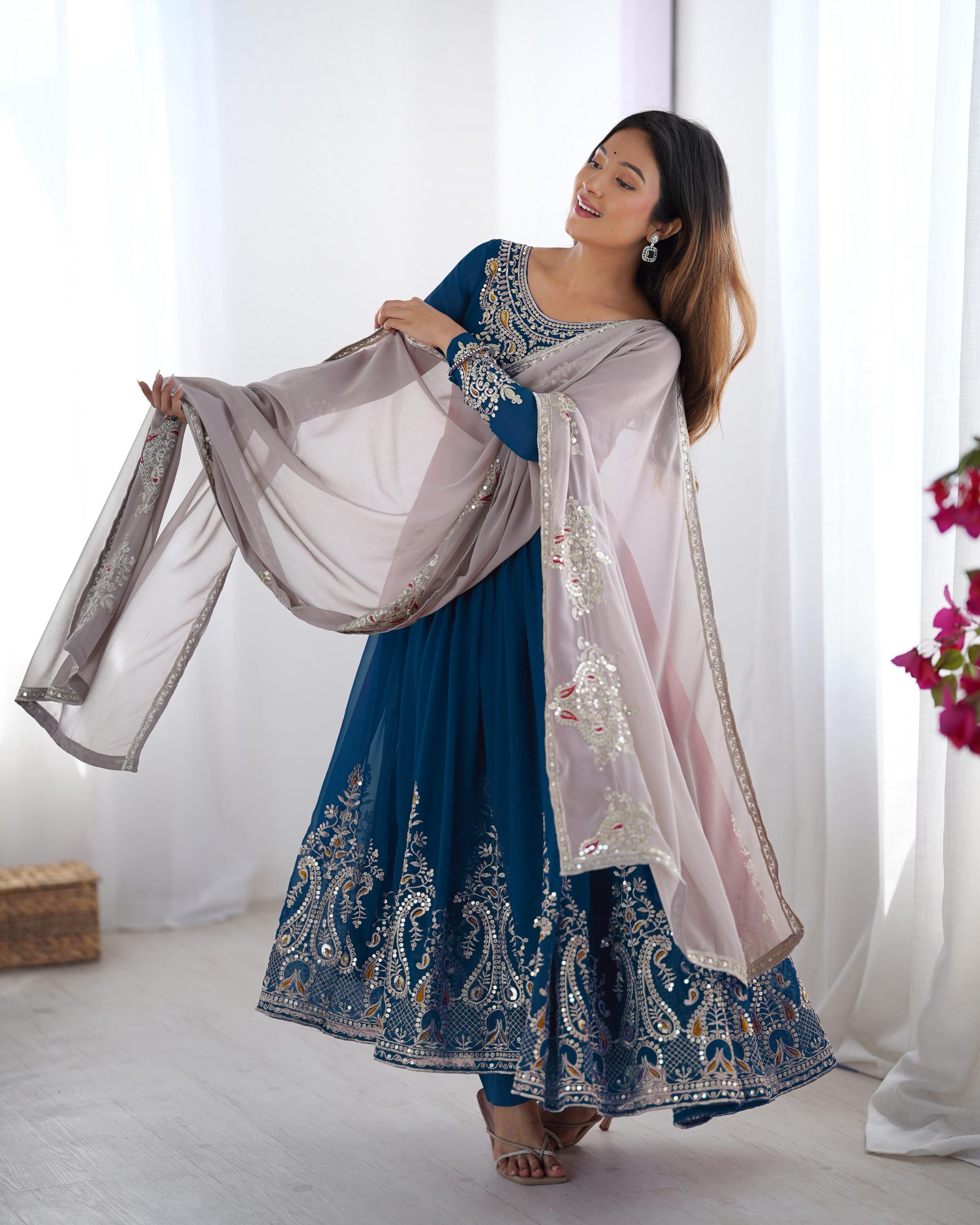 ZF 5008 Navy Blue Georgette Gown with Embroidery Work. Wedding, Party, Festive, Events, Special Price ₹2049. Delivery 4-6 Working Days. Shop now. | Jump Suits, Salwar suit, Designer Suits, Casual Suits, Creative suits, Palazzo Suits, Party Wear Suits, Patiala Suits, Straight Suits