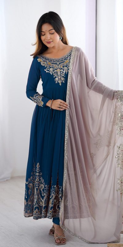 ZF 5008 Navy Blue Georgette Gown with Embroidery Work. Wedding, Party, Festive, Events, Special Price ₹2049. Delivery 4-6 Working Days. Shop now. | Jump Suits, Salwar suit, Designer Suits, Casual Suits, Creative suits, Palazzo Suits, Party Wear Suits, Patiala Suits, Straight Suits