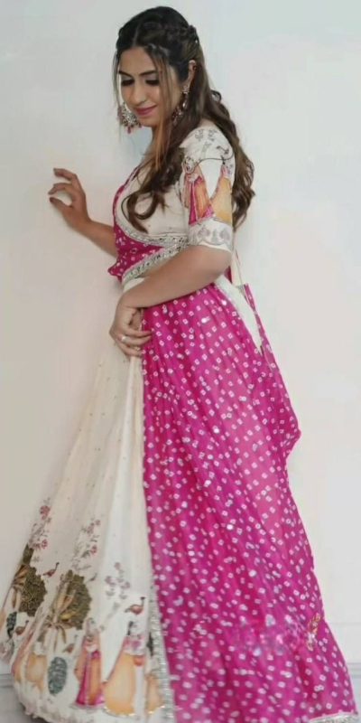 Off White Dola Silk Foil Work Lehenga Choli