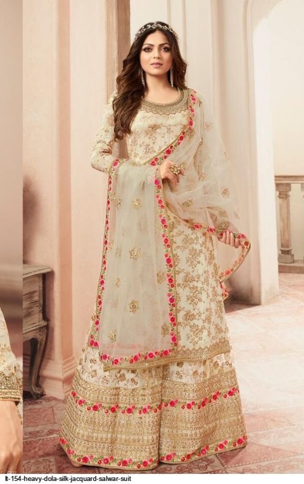 FC L.t 5401 Off White Color Jacquard Silk Georgette Diamond Sharara Suit Wedding, Party, Festive Expected Delivery 4-6 Working Days  @2999/- | Jump Suits, Salwar suit, Designer Suits, Casual Suits, Creative suits, Palazzo Suits, Party Wear Suits, Patiala Suits, Straight Suits