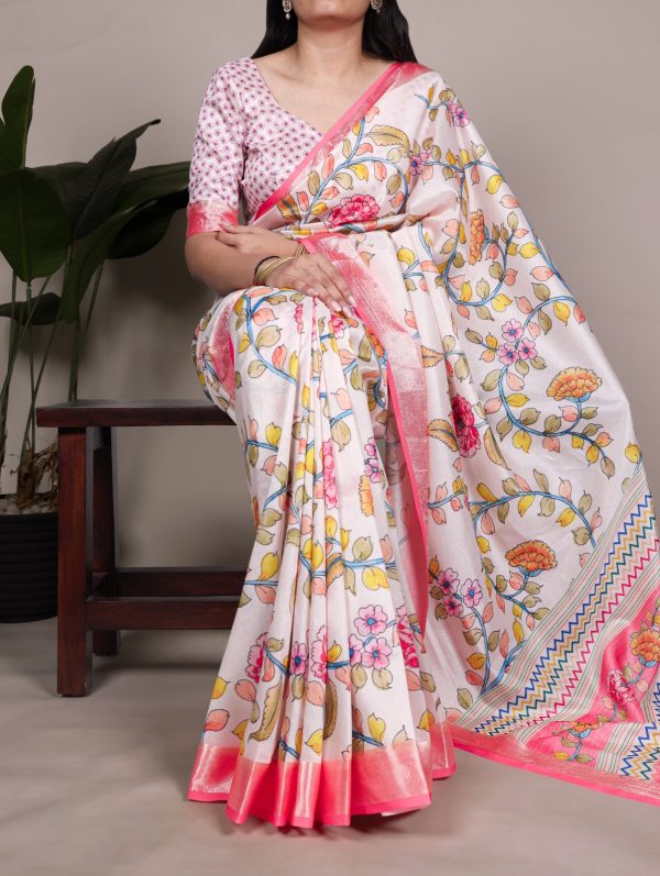 Off White Tasar Silk With Viscose Border Saree