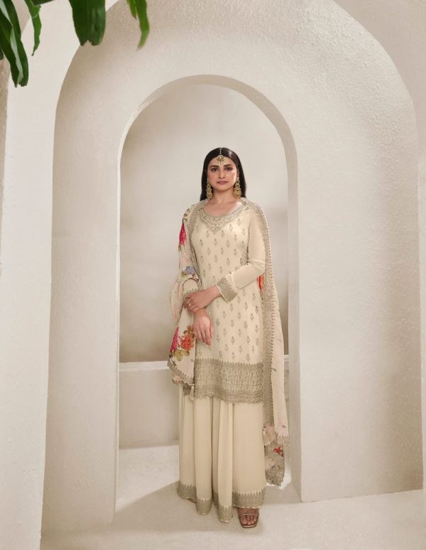 Off White Viscose Chinon Embroidery Work Salwar Suit