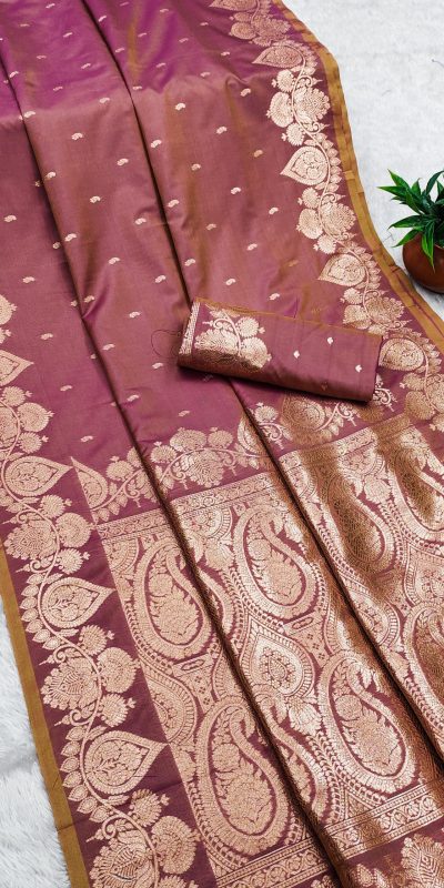 Onion Banarasi Silk Zari Work Saree