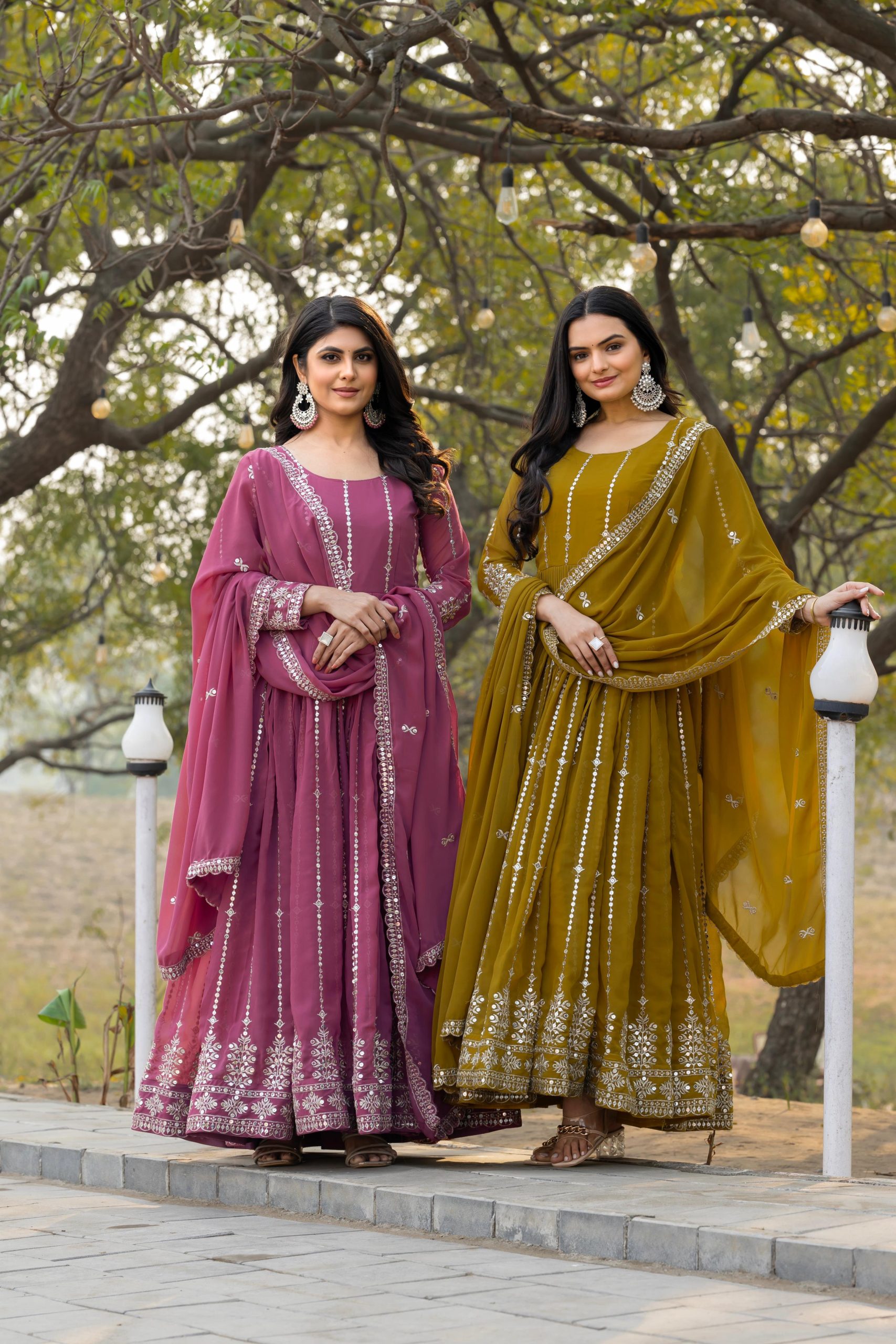 Onion Fox Georgette Embroidery Work Gown - Image 3