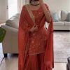 Orange Faux Georgette Lace Work Salwar Suit
