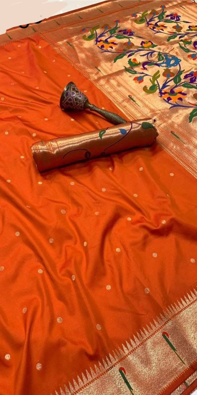 Orange Pure Banarasi Silk Zari Work Saree