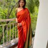 Orange Soft Lichi Silk Lace Work Border Saree