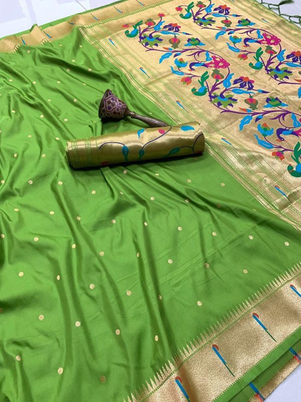 Parrot Green Pure Banarasi Silk Zari Work Saree