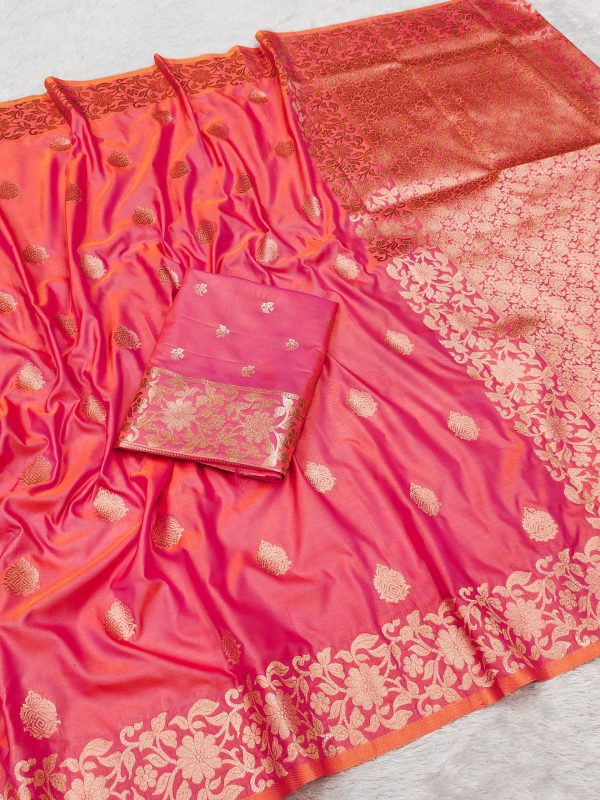 Peach Banarasi Silk Lace Zari Work Saree