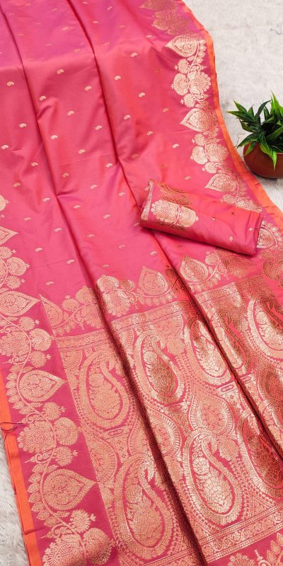 Peach Banarasi Silk Zari Work Saree