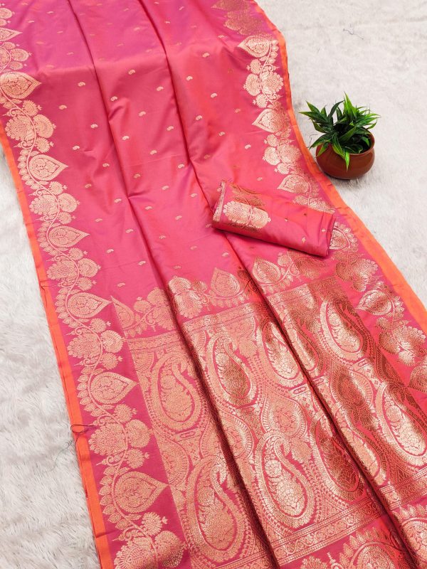 Peach Banarasi Silk Zari Work Saree