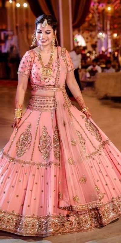 Peach Faux Georgette Embroidery Work Lehenga Choli