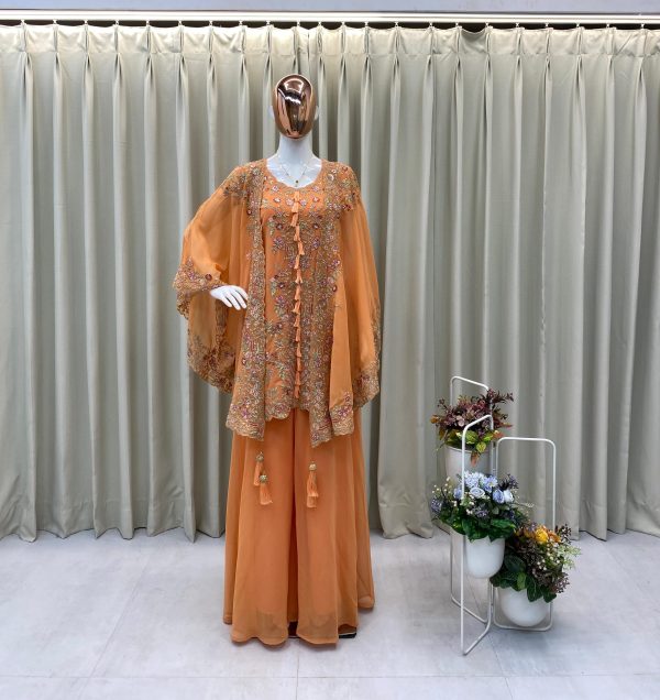 Peach Faux Georgette Embroidery Work Salwar Suit