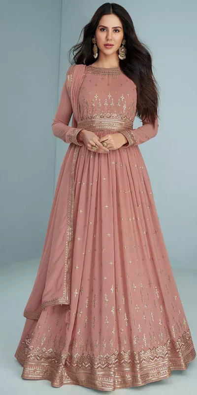 FC 9293 Peach Georgette Salwar Suit with Embroidery Work. Wedding, Party, Festive, Events, Now at just ₹2649. Delivery 4-6 Working Days. Shop now. | Jump Suits, Salwar suit, Designer Suits, Casual Suits, Creative suits, Palazzo Suits, Party Wear Suits, Patiala Suits, Straight Suits