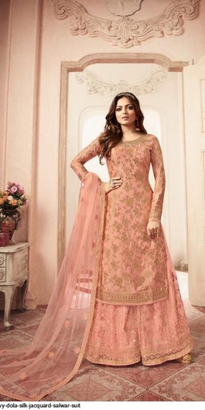 FC L.t 5401 Peach Color Jacquard Silk Georgette Diamond Sharara Suit Wedding, Party, Festive Expected Delivery 4-6 Working Days  @2999/- | Jump Suits, Salwar suit, Designer Suits, Casual Suits, Creative suits, Palazzo Suits, Party Wear Suits, Patiala Suits, Straight Suits