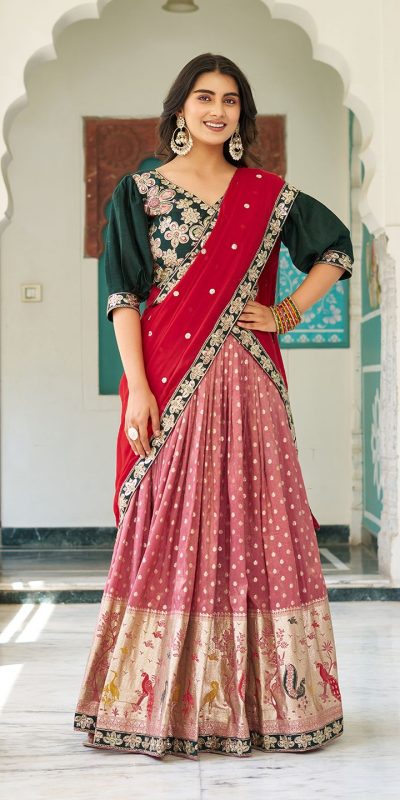 Ram 104 Peach mono silk Lehenga Choli Perfect for Wedding, Party, Anniversary, Onam, Ethnic Day – . Festive Deal ₹3149. Delivery 4-6 Working Days. | Lehenga, Bollywood Lehenga, Creative Lehenga, Designer Lehenga, Embroidered Lehenga, Party Wear Lehenga