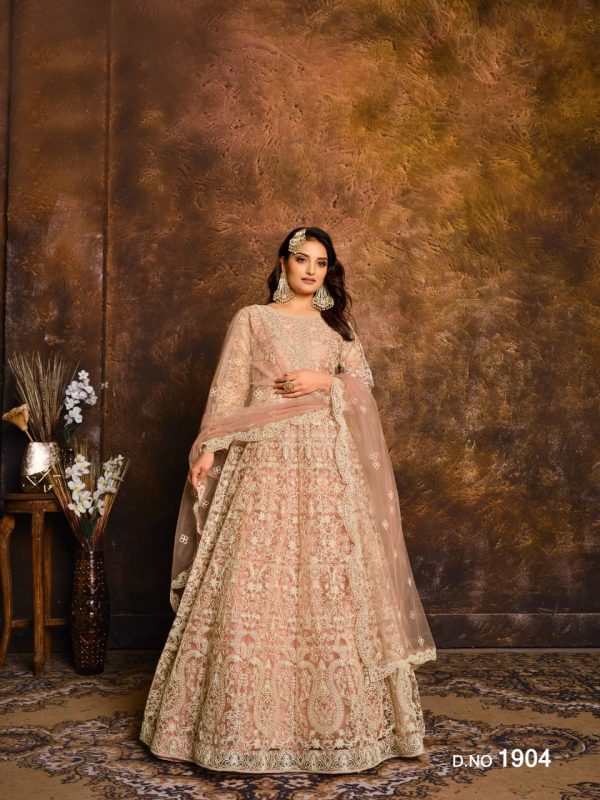 Peach Net Embroidery Work Salwar Suit
