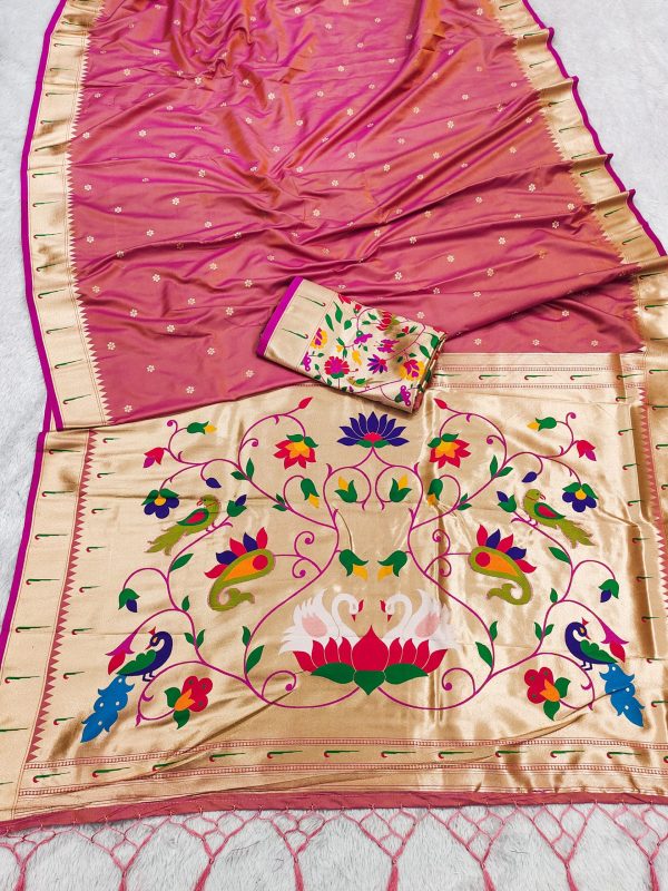 Peach Silk Zari Lace Work Saree