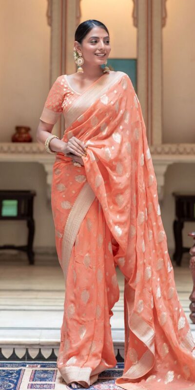 KPR 190 Peach Soft Lichi Silk Jacquard Work Saree with Designer Work Wedding, Party, Festive, Events, Deal ₹1399. Delivery 4-6 Working Days. Shop now. | Sarees, Bollywood Sarees, Creative Sarees, Designer Sarees, Embroidered Sarees, Ethnic Saree, Modern Digital sarees, Party Wear Sarees
