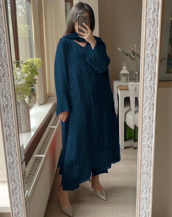Peacock Blue Georgette Embroidery Work Salwar Suit