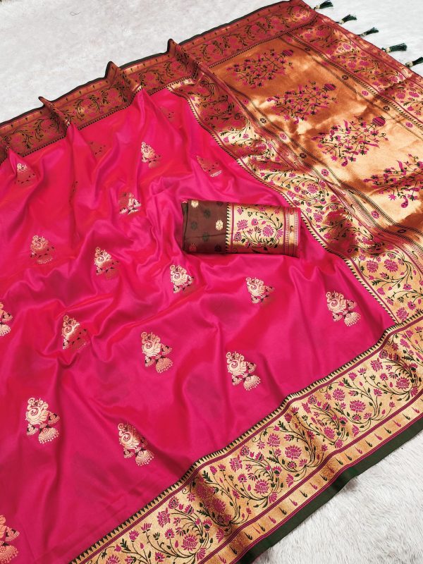 Pink Banarasi Silk Lace Work Zari Work Saree