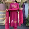 Pink Chanderi Embroidery Mirror Work Salar Suit