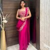 Pink Chinon Embroidery Lace Work Saree