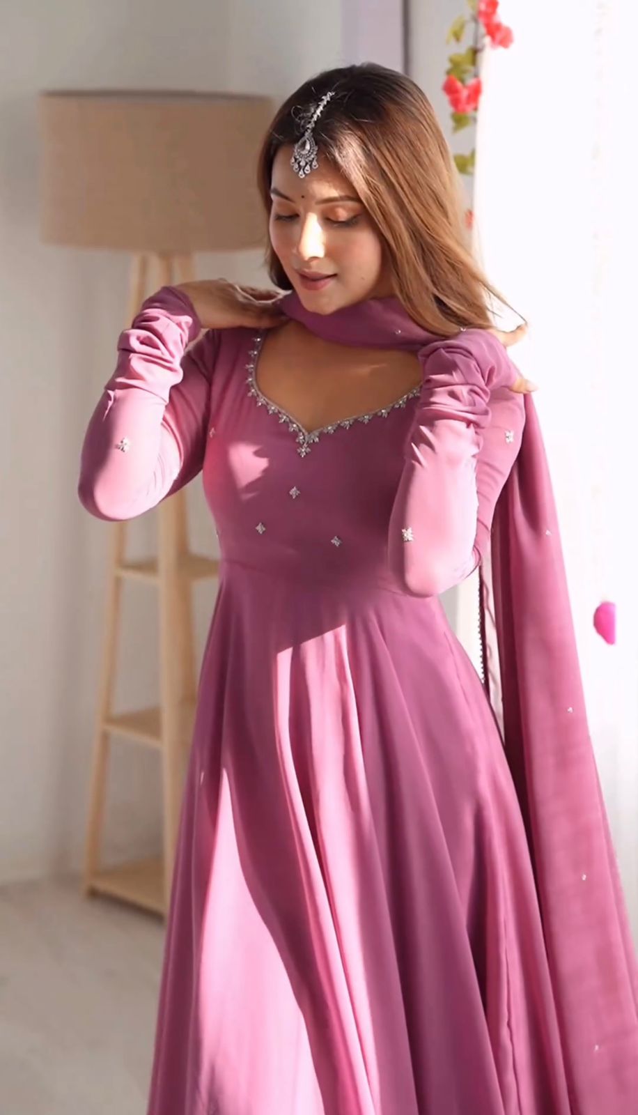 Pink Faux Georgette Lace Embroidery Work Sawar Suit - Image 4