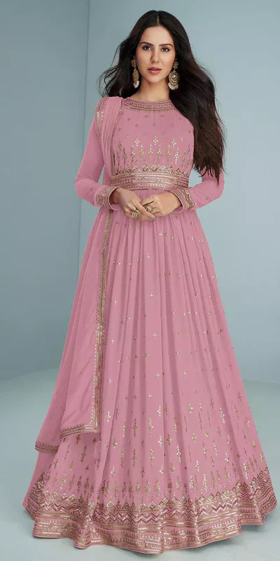 FC 9293 Pink Georgette Salwar Suit with Embroidery Work. Wedding, Party, Festive, Events, Now at just ₹2649. Delivery 4-6 Working Days. Shop now. | Jump Suits, Salwar suit, Designer Suits, Casual Suits, Creative suits, Palazzo Suits, Party Wear Suits, Patiala Suits, Straight Suits