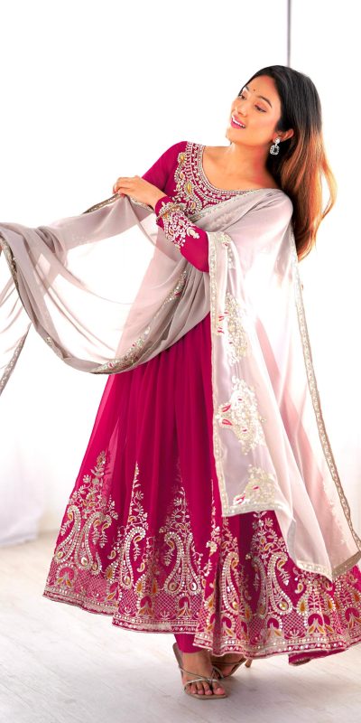 ZF 5008 Pink Georgette Gown with Embroidery Work. Wedding, Party, Festive, Events, Special Price ₹2049. Delivery 4-6 Working Days. Shop now. | Jump Suits, Salwar suit, Designer Suits, Casual Suits, Creative suits, Palazzo Suits, Party Wear Suits, Patiala Suits, Straight Suits