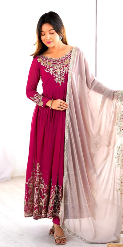 ZF 5008 Pink Georgette Gown with Embroidery Work. Wedding, Party, Festive, Events, Special Price ₹2049. Delivery 4-6 Working Days. Shop now. | Jump Suits, Salwar suit, Designer Suits, Casual Suits, Creative suits, Palazzo Suits, Party Wear Suits, Patiala Suits, Straight Suits