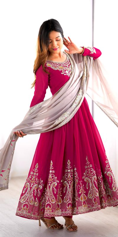 ZF 5008 Pink Georgette Gown with Embroidery Work. Wedding, Party, Festive, Events, Special Price ₹2049. Delivery 4-6 Working Days. Shop now. | Jump Suits, Salwar suit, Designer Suits, Casual Suits, Creative suits, Palazzo Suits, Party Wear Suits, Patiala Suits, Straight Suits