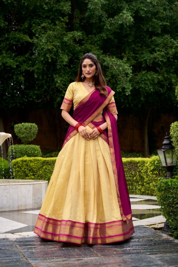 Pink Kanchipuram Zari Lace Work Lehenga Choli