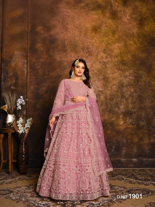Pink Net Embroidery Work Salwar Suit