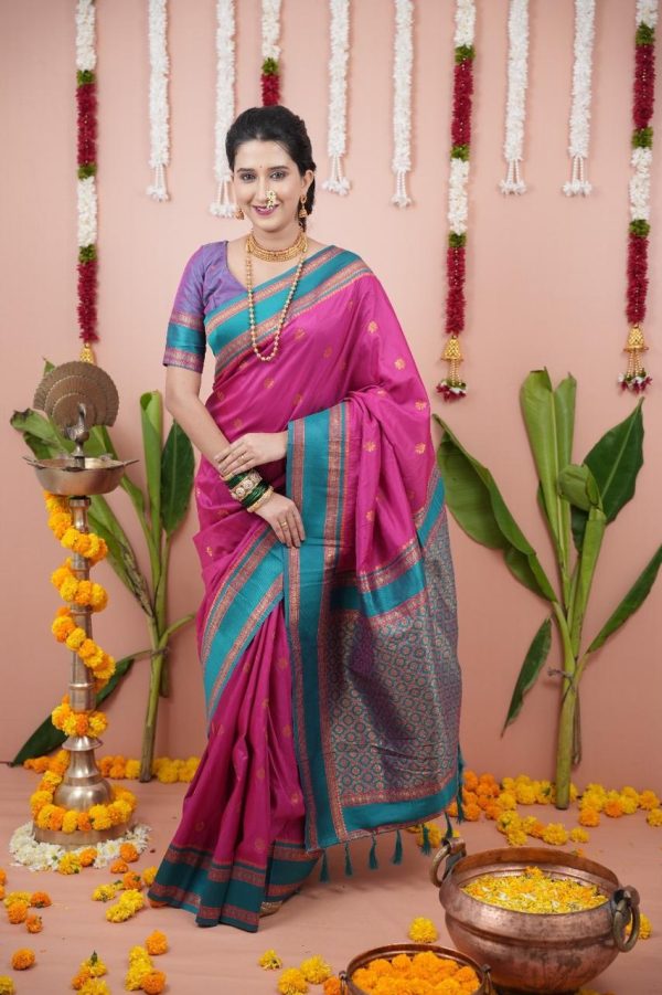 Pink Silk Paithni Weaving Zari Work Saree