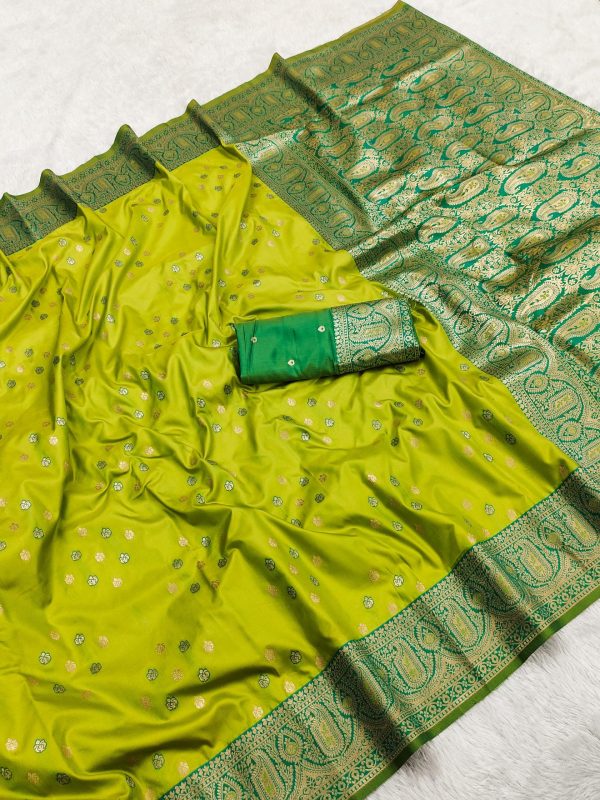 Pista Rich Banarasi Silk Zari Lace Work Saree