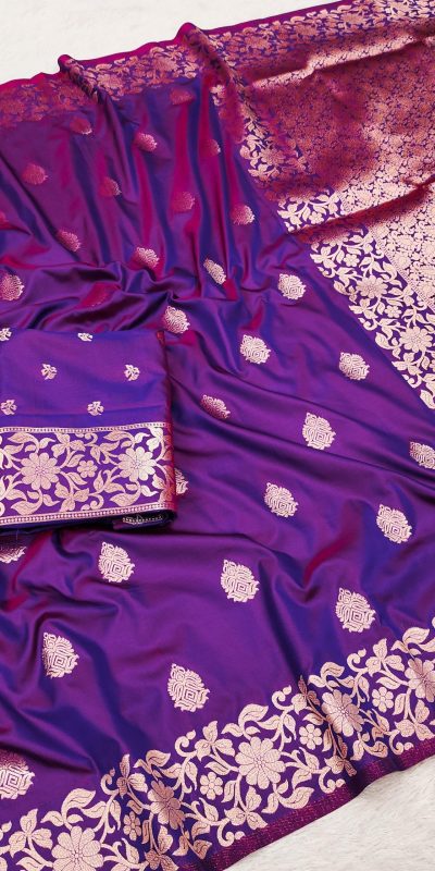 Purple Banarasi Silk Lace Zari Work Saree