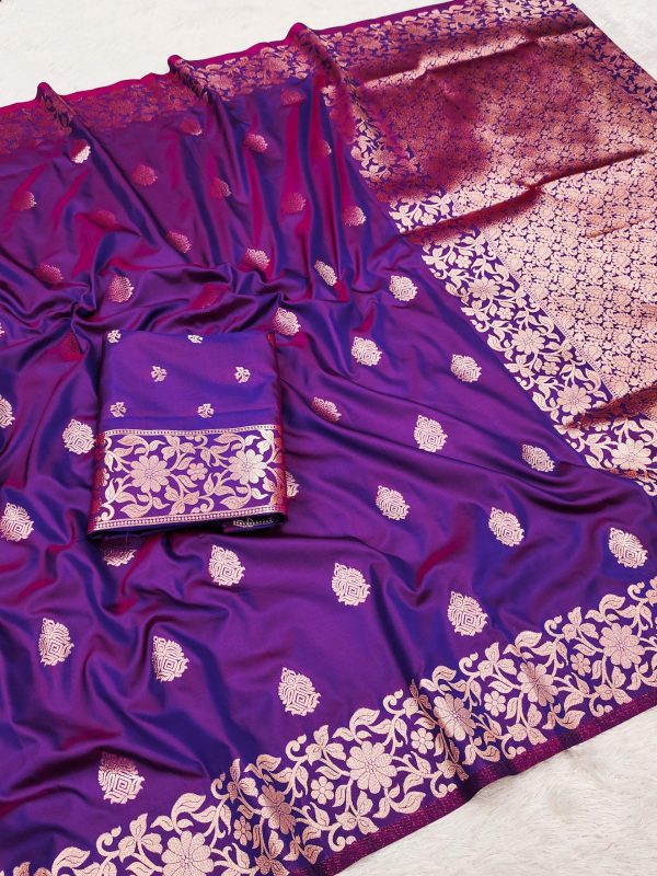 Purple Banarasi Silk Lace Zari Work Saree