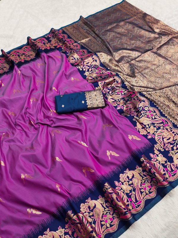 Purple Banarasi Silk Weaving Lace Zari Work Saree