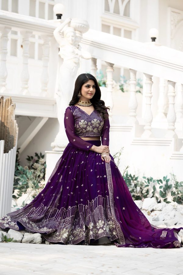 Purple Fox Georgette Embroidery Work Lehenga Choli