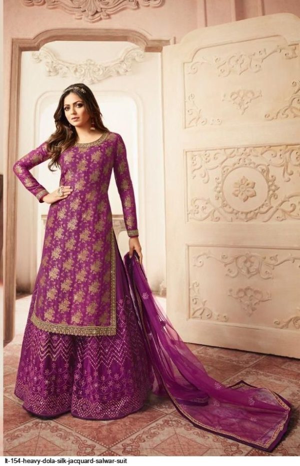 FC L.t 5401 Purple Color Jacquard Silk Georgette Diamond Sharara Suit Wedding, Party, Festive Expected Delivery 4-6 Working Days  @2999/- | Jump Suits, Salwar suit, Designer Suits, Casual Suits, Creative suits, Palazzo Suits, Party Wear Suits, Patiala Suits, Straight Suits
