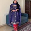 Purple Gold Crushe Silk Embroidery Work Salwar Suit